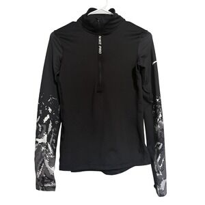 Nike Pro Hyperwarm Womens Small Black Quarter Zip Camo Sleeve Training Top